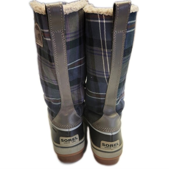 Sorel Tivoli Waterproof blue & brown plaid duck boots, size Wm's 6 - Picture 4 of 9